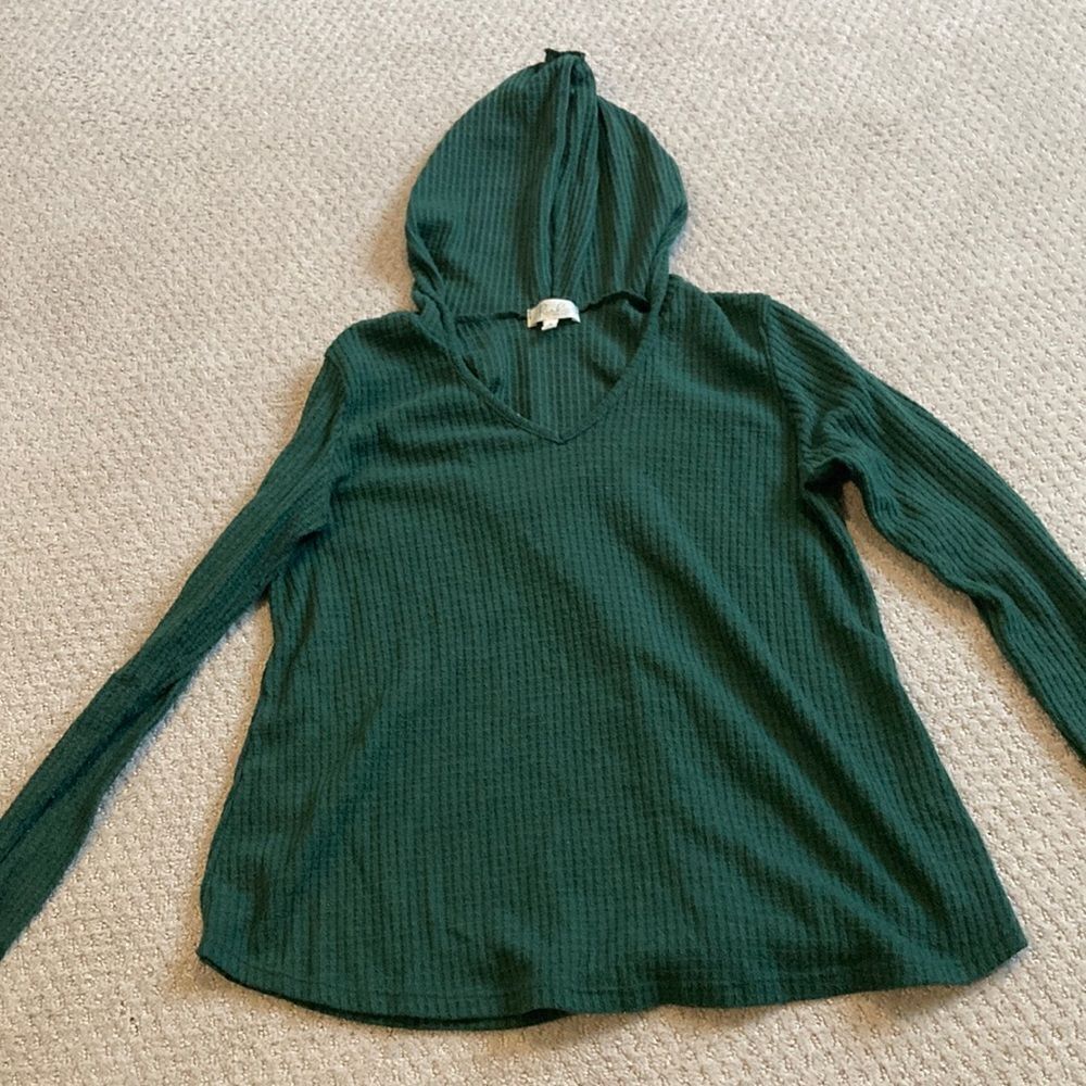 Green sweater with hood